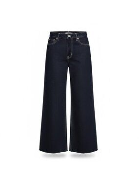 Mebon Womens Black Cotton Wide-Leg High-Rise Frayed Hem Jeans Size 7
